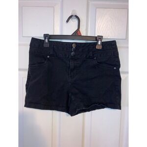 Tinseltown Black Denim Shorts Womens‎ Size 9 High Waisted 3-Button Fly Stretch